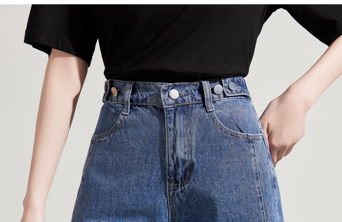 Halo Queen Women's Denim Shorts, Summer A-Line, Contrasting Colors, Slimming, Retro Hot Pants, High-Waisted, Leg-Lengthening, H52N030 17