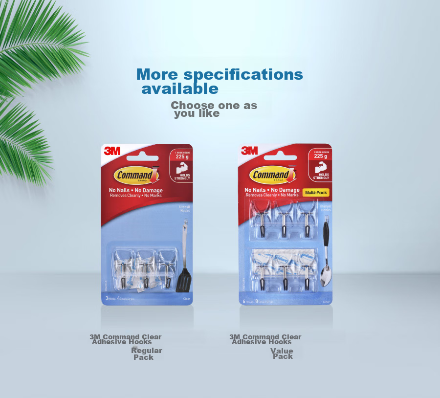 3M Hook, Invisible Transparent Hooks, No-Drill Strong Adhesive Hooks, Small Bathroom Hooks, 4 Pieces 3