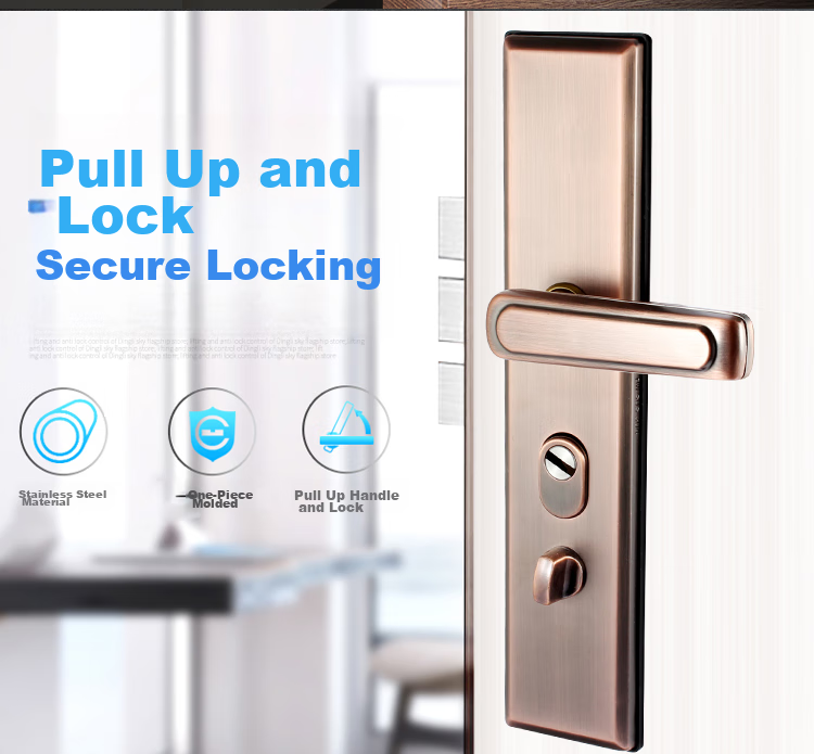 Aoben Door Handle, Anti-Theft Door Lock Entrance Door Handle 015 Red Antique 3.5mm Thickened Version (Without Lock Body Or Cylinder) 3