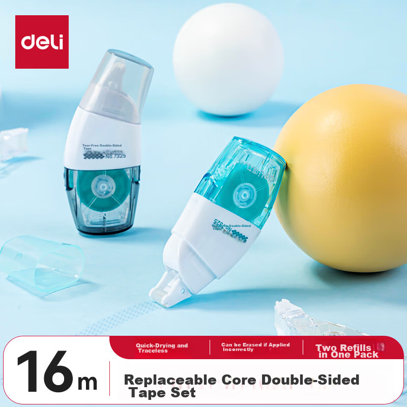Deli 6mm×8M Double-Sided Tape with Replaceable Core, Creative Dotted Tape, Convenient Quick-Apply Erasable Craft Tape Set 7325