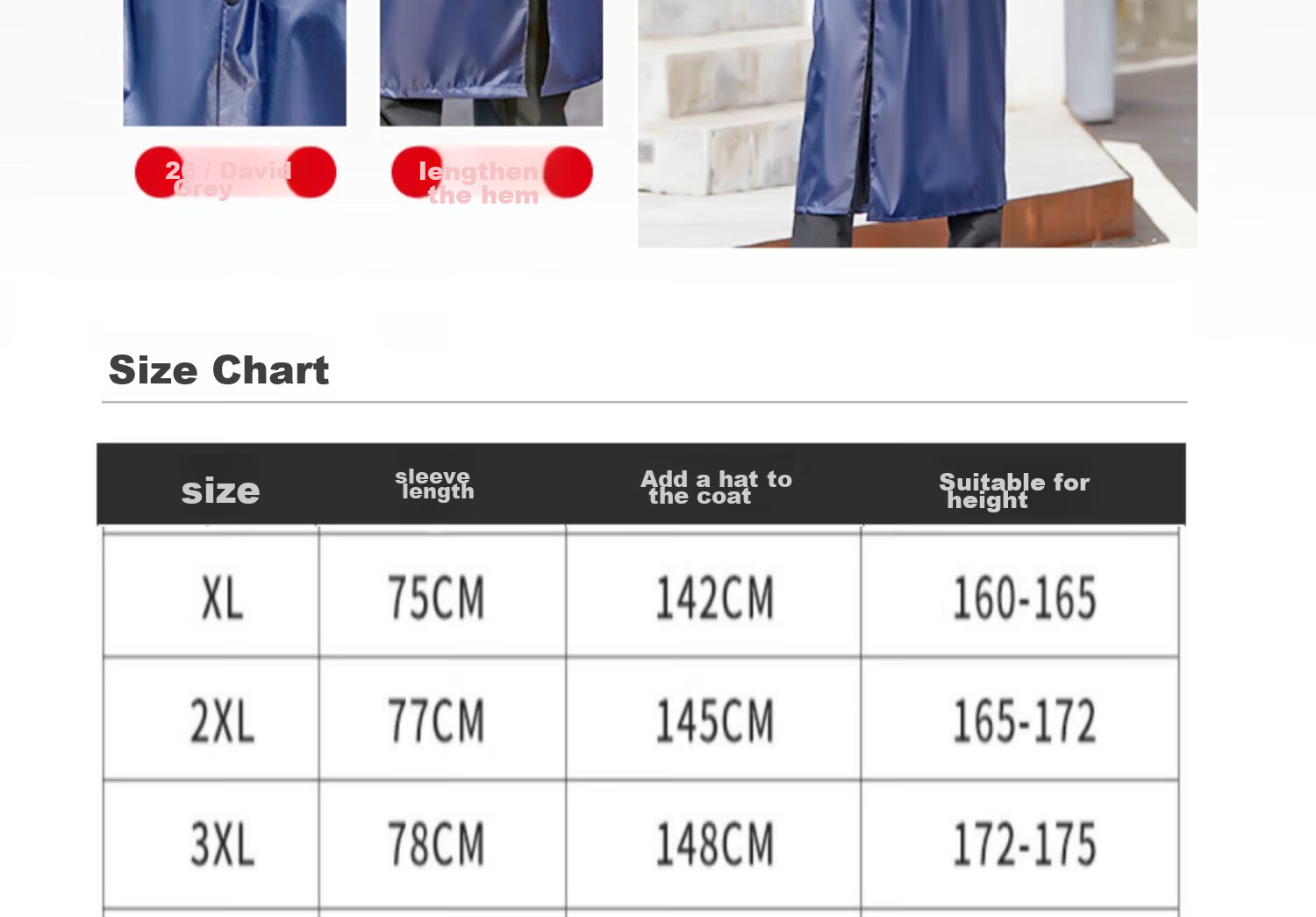 Zhugu Long Raincoat, Trench Coat Style Rain Poncho for Security, Construction Site Fishing Adults Full-Body Raincoat, Heavy-Duty Navy Blue Extended [Hidden Button Style] XL (165-175) 8
