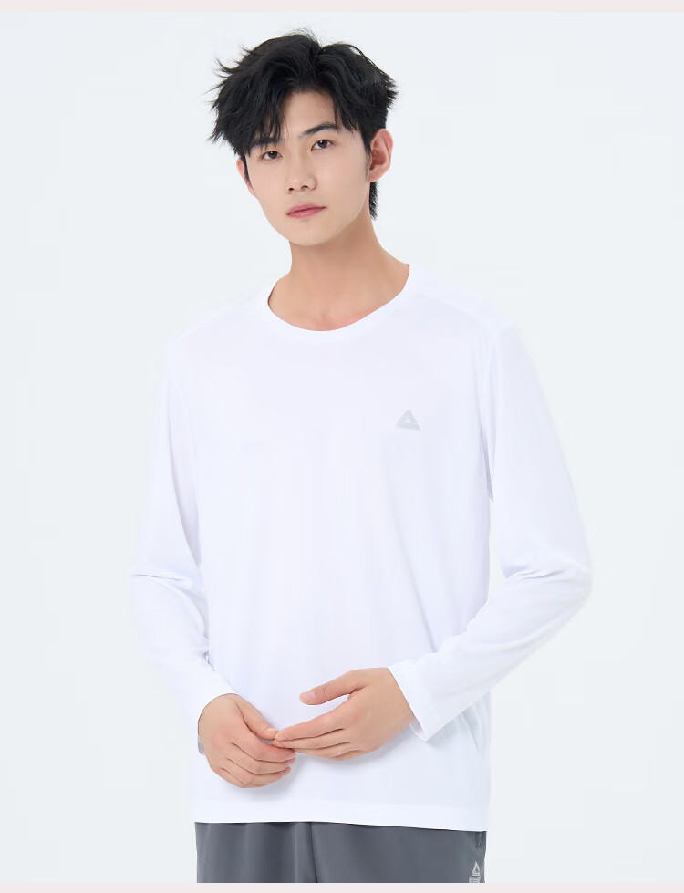 PEAK Sports Sweatshirt, Fitness Wear for Men, Loose-Fitting Casual Round Neck Top, Solid Color, Long Sleeve, without Hood, White, Size L 6