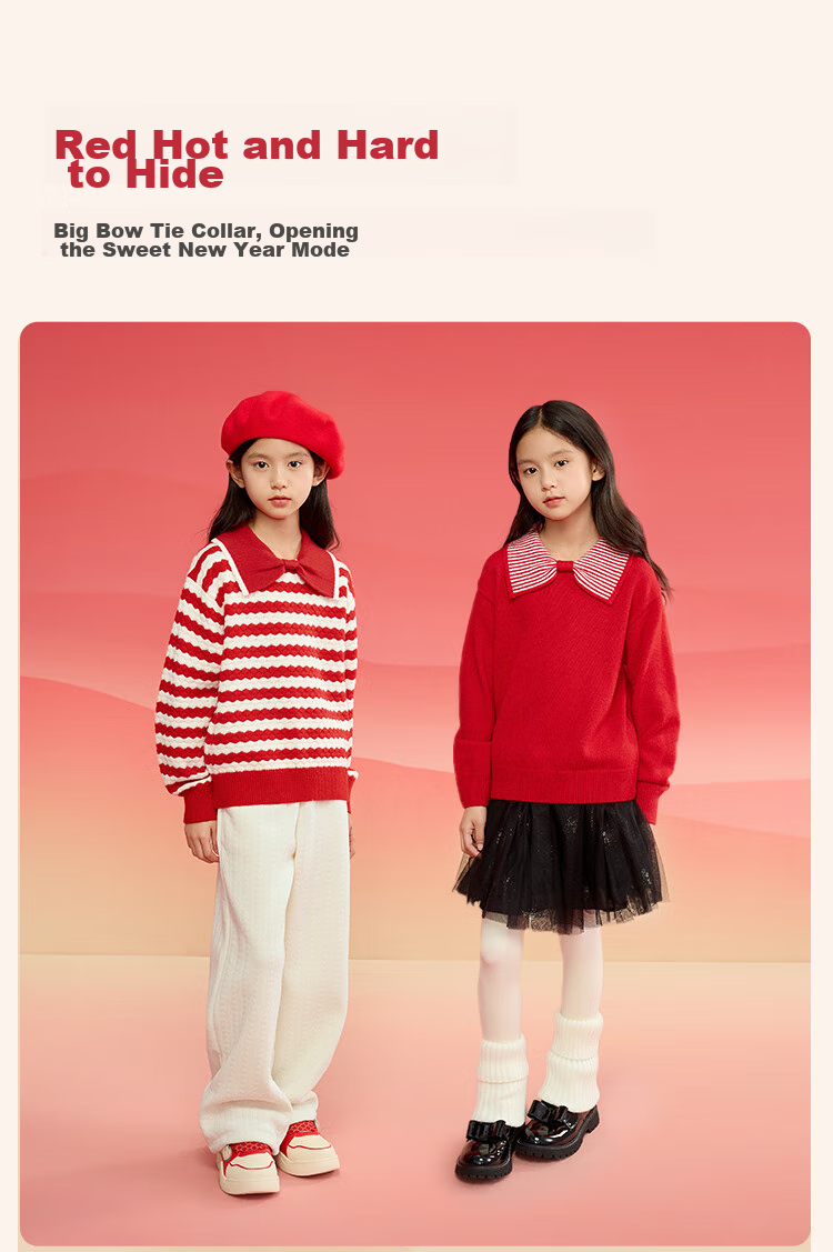 BALABALA Girls' Sweater, Children's Knitwear, Spring And Winter Striped Sweater, Bow-Tie Inner Layer Top 4