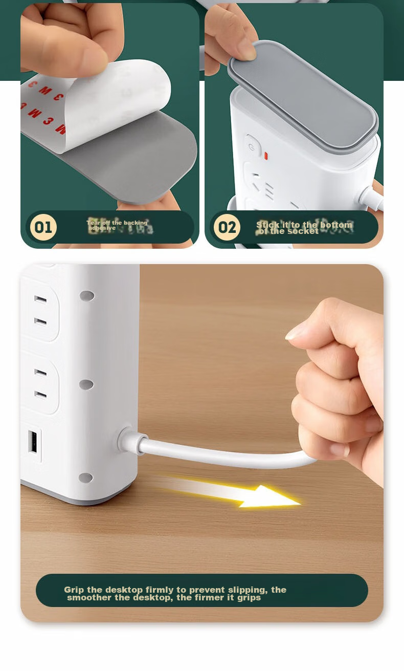 Aleleke Portable Standing Three-Tier Power Strip, 12 Outlets with Master Switch, 3 USB Ports for Charging, Night Light with Three Color Temperatures, Overload Protection, Extension Cord, 1.6m to 2m 13