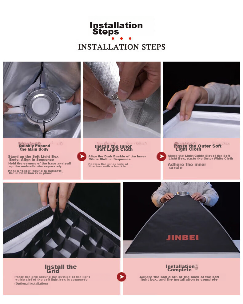 JINBEI KE Series Quick-Install Rectangular Softbox with Grid, Portable Easy-To Studio Equipment, Light Modding Accessory, KE-70*100 [Single Grid] 9