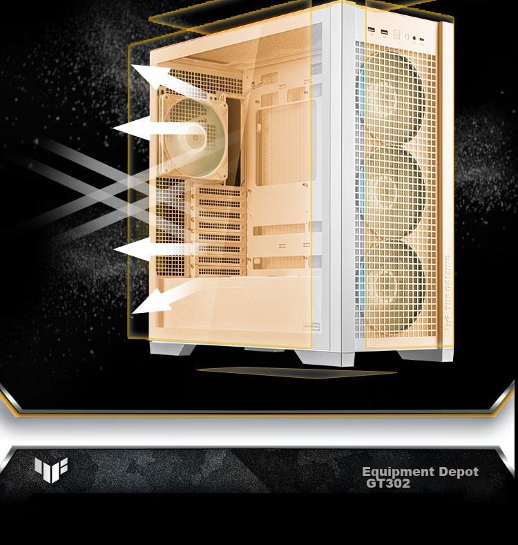 ASUS TUF GAMING GT302 Chassis, Black, Rear BTF 2.0/14cm Thickened ARGB Fan, Dust Filter Included, Strong Heat Dissipation, Interchangeable Side Panels 25