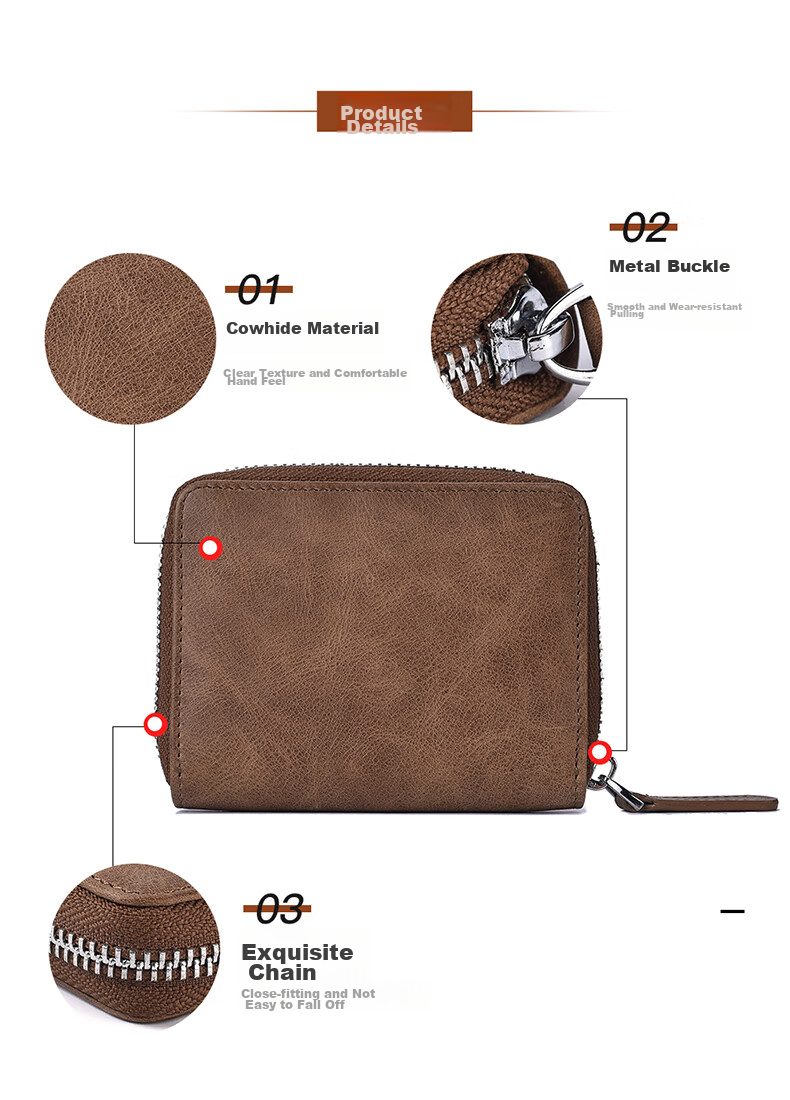 Hush Puppies Card Holder, Genuine Leather Coin Purse for Men, ID Holder, Accordion-Style Storage Bag, Business Card Holder, Birthday Gift Box Set 7