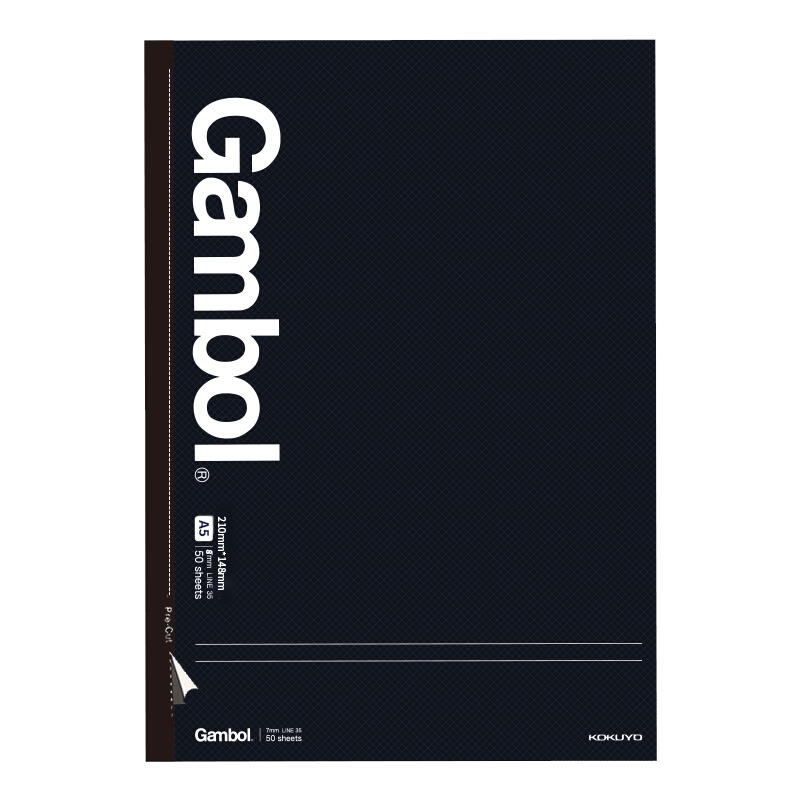 KOKUYO A5 Notebook Gambol Watanabe Premium Series Easy-Tear Glue Binding Notebook, 8mm Ruled, 80 Sheets/book, 5 Black Books, WCN-GNB3854