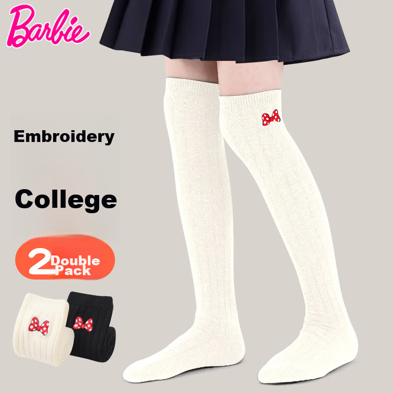 Barbie Children's Mid-Calf Socks, Over-Knee Girls' Long Socks, Spring And Autumn High Socks for Girls, Student Cotton Socks, Versatile Long Socks