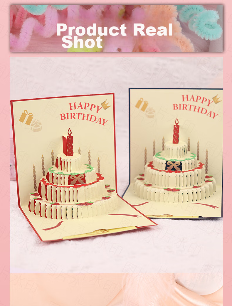 Touch Fish 3D Birthday Greeting Card, New Year Gift, 3D Cake Couple Confession Card, Creative Music Light Message Card, Letter Paper, Star Blue 3D Greeting Card (With Envelope) 11