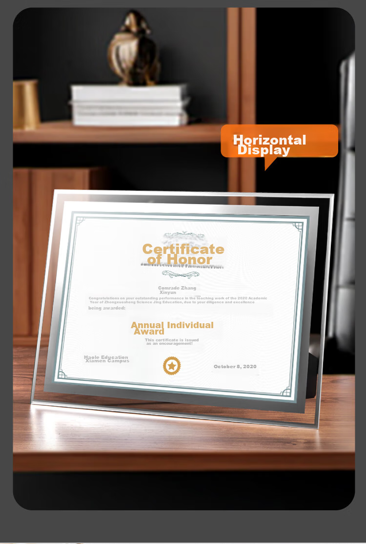 DSB (Dishibi) A4 Crystal Certificate Frame, Award Display Frame, Photo Frame, Glass Display Stand, Honor Certificate Display Frame, Business License Original Frame, Silver Floral Style, 4S12 4