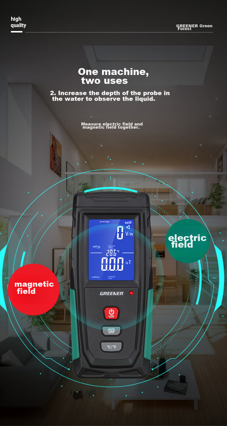 GREENER Electromagnetic Radiation Detector High-Frequency Electromagnetic Wave Radiation Meter Household Radiation Measurement Instrument Detector Magnetic Field Tester 12