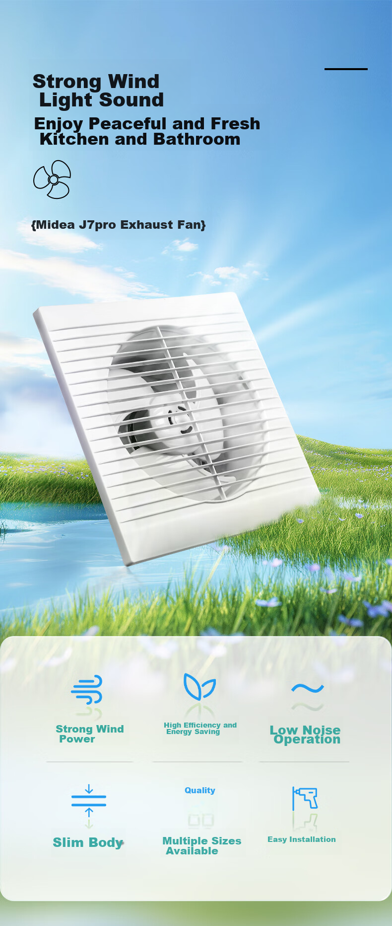 Midea [Window Exhaust] Exhaust Fan Ventilation Fan for Bathroom Kitchen Smoke Ventilation Strong 6-Inch Extractor Fa 1
