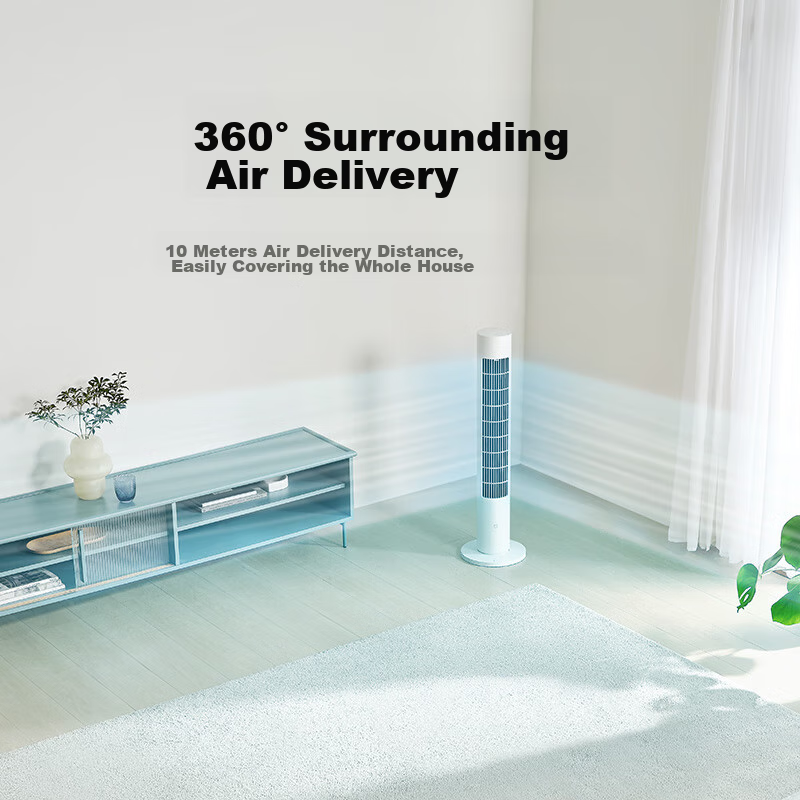 Mijia Xiaomi Electric Fan, Floor Fan, Tower Fan, Bladeless Fan, DC Inverter, Wide-Angle Natural Wind, Quiet Operation, Energy-Saving, Smart Control, APP with 100-Level Adjustment
