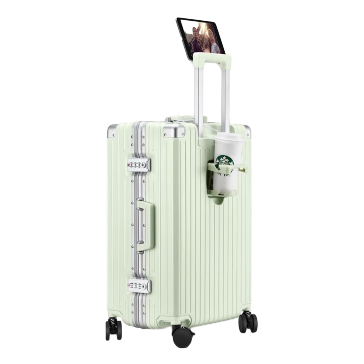 Dream Traveler Multifunctional Luggage Aluminum Frame Suitcase with Wheels, Travel Case for Men And Women, 24-Inch Vanilla Milkshake Color