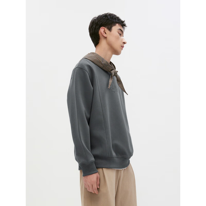 GXG Men's Simple Fashion Crew Neck Loose Sweatshirt Autumn 2024 New Dark Gray 175/L