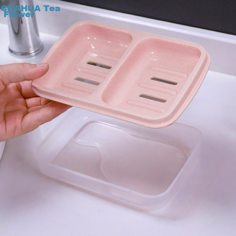CHAHUA Soap Dish, Soap Holder, Double-Layer Draining Soap Box, Double-Grid Soap Rack