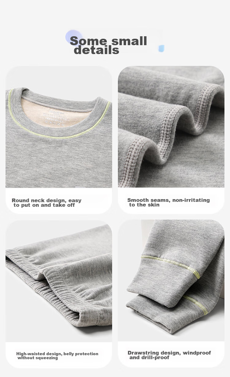 Jiusuiban Children's Thermal Underwear, Boys' Autumn And Winter Medium-Thick Fleece-Lined Cotton Sweater And Pants, for Older Kids, Fleece-Lined Top And Bottom 12