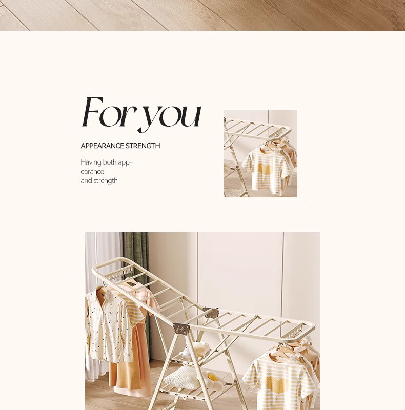 BIX Floor-Standing Clothes Rack for Bedroom, Home Drying Rack, Simple Coat And Hat Stand, Indoor Balcony Clothes Hanger, 1.8m Double-Layer 2