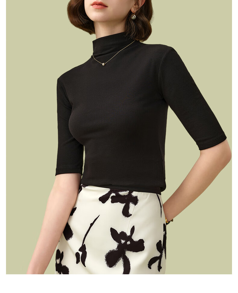 MONTAGUT Modal Cotton Turtleneck Base Layer for Women, Slim Fit Fashionable Short-Sleeve Thin Undershirt with Elbow-Length Sleeves 13