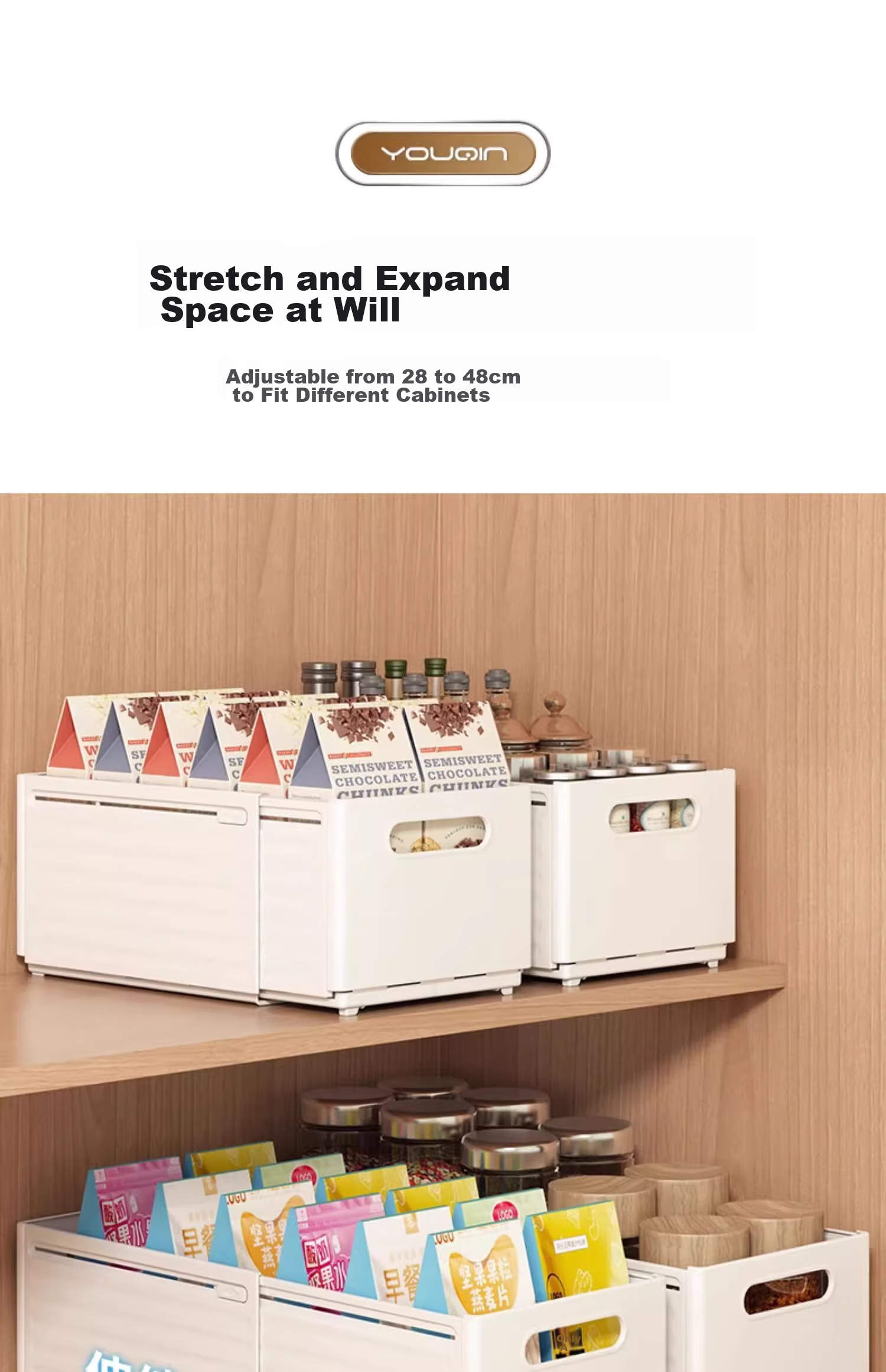 Jiadu Extendable Storage Box, Drawer-Style Desktop Organizer for Snacks And Miscellaneous Items, Kitchen Storage Container, Deep Cabinet Storage Box 9