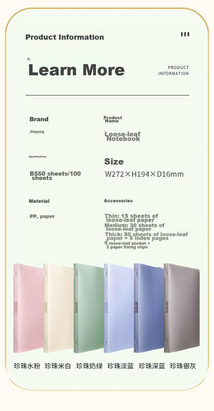 KINGJIM B5 Loose-Leaf Notebook, Business Office Journal, Diary, Spiral Notebook, 476TTE-GSR30 Pages, Pearl And Watercolor Paper 8