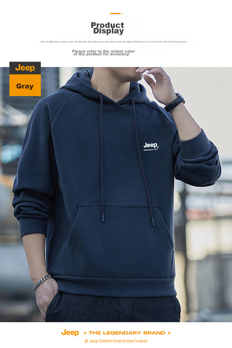 JEEP Hoodie for Men, Spring And Autumn Season, Loose-Fitting Long-Sleeve T-Shirt, Trendy Heavyweight Clothing for Men, Black, XL 13