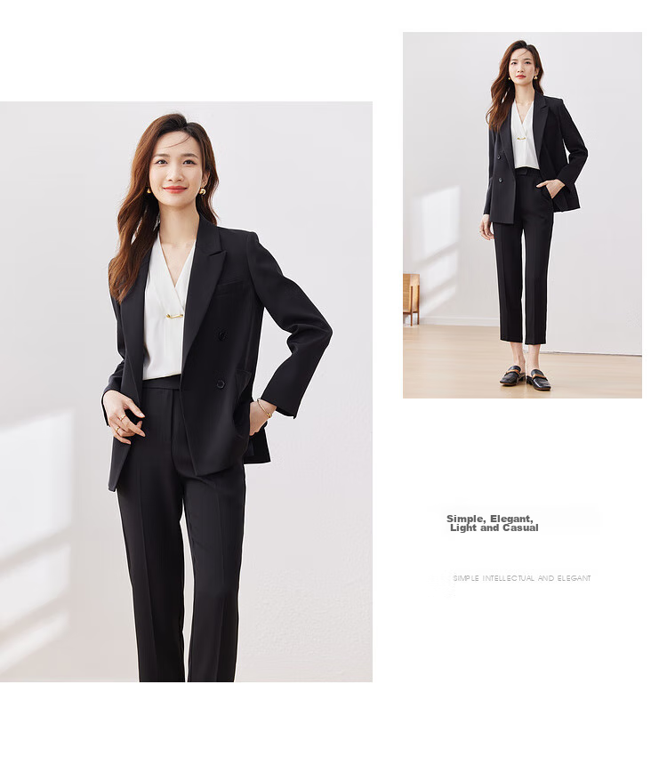 Sentubila Formal Professional Suit Set for Women, Spring And Autumn Elegant Blazer Jacket with Cropped Pants Two-Piece Set, Black, Size S 19