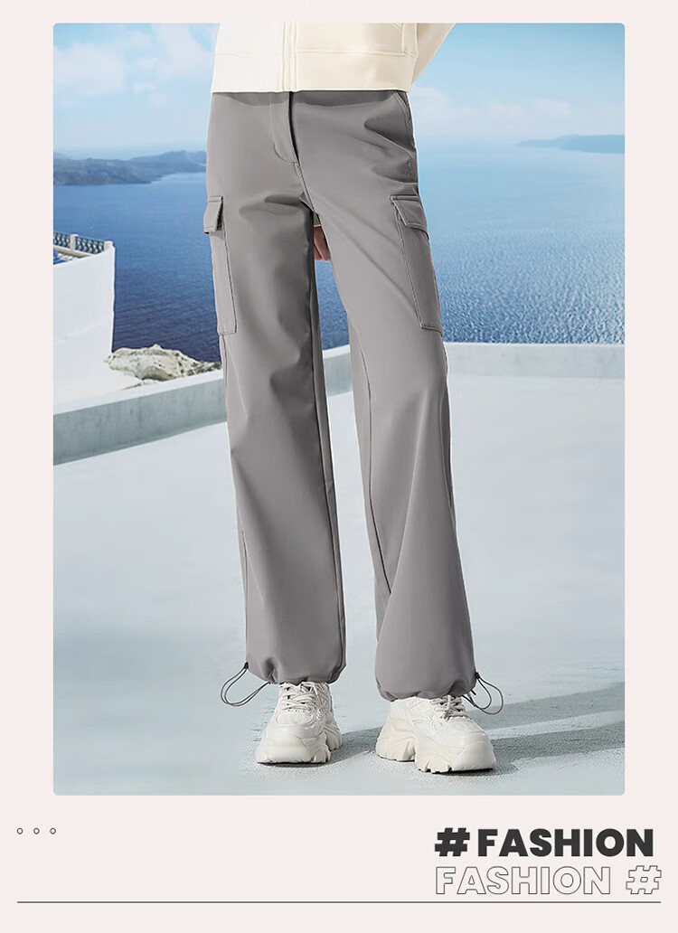 CAMEL Women's Cargo Pants, Unisex Style, Autumn Waterproof Casual Pants, Slimming Straight-Leg Sweatpants, Fleece-Lined Fashionable Woven Pants, Size L 18