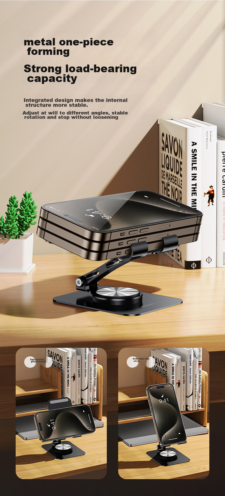 Pisen Rotatable And Foldable Portable Phone Stand, Tablet Stand for Desktop, Metal Base Stand for Watching Shows, Browsing TikTok, Live Streaming, Compatible with Phones And Tablets, Black 6