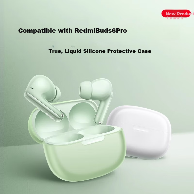 ESCASE Case for Redmi Buds6pro, Protective Cover for Redmi Wireless Bluetooth Earphones, Silicone Soft Shell, Shockproof, Dustproof, Skin-Friendly, Bare Phone Feel, White + Silicone Lanyard 2