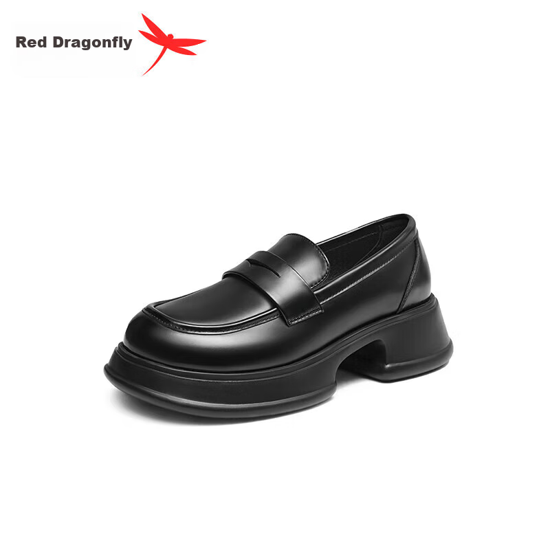 RED DRAGONFLY Slip-On Loafers, Spring And Autumn Thick-Soled Heightening Women's Flats, Academic Style JK Women's Shoes, WLB24643, Black, Size 39