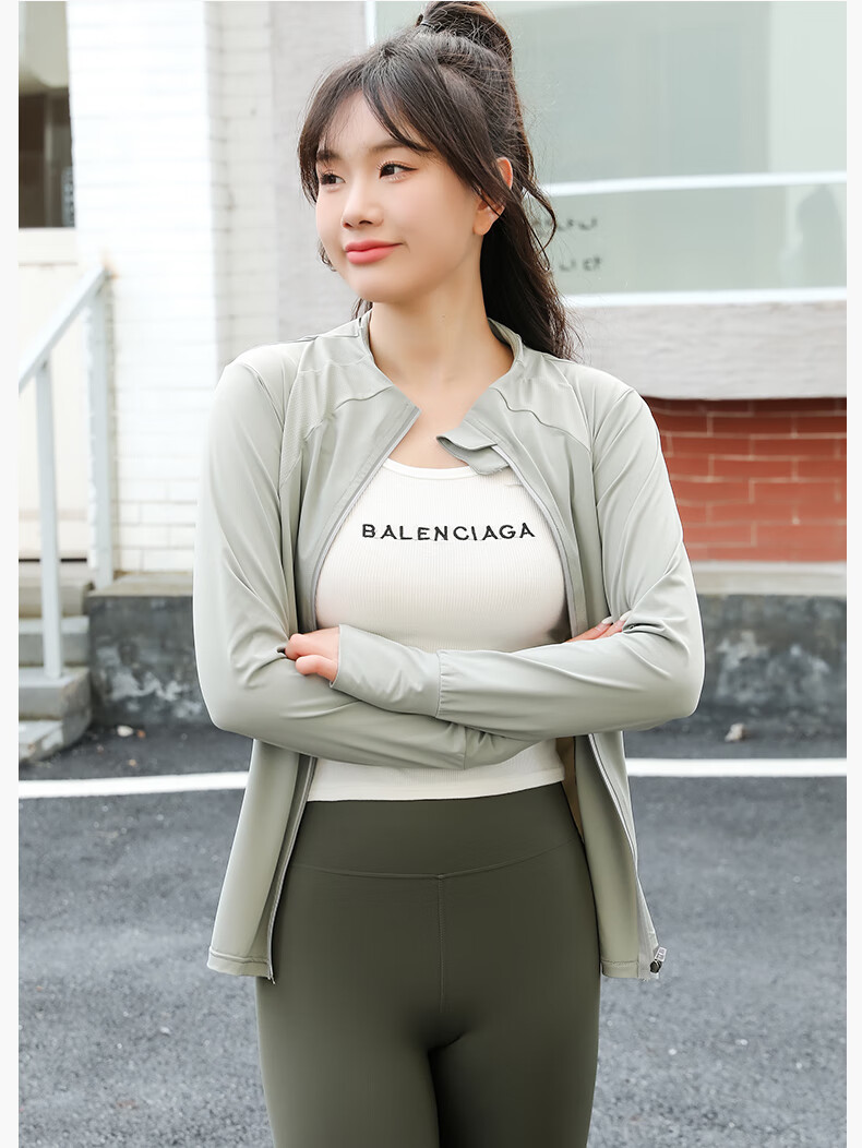 LangSha Ice Silk Sun Protection Clothing for Women, Summer 2024 Outdoor Sports Sun Protection Breathable Cool-Feeling Slim-Fit Cardigan Stand Collar Top Outerwear 12