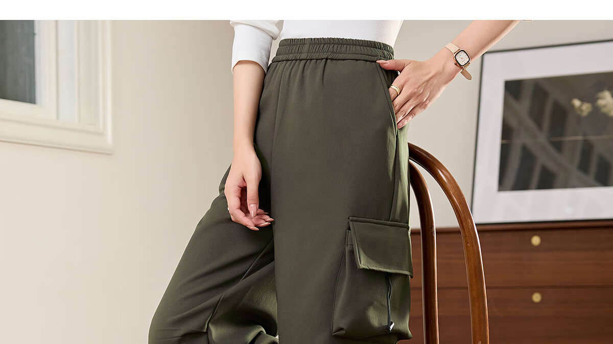 Halo Queen Women's Casual Pants, American-Style Breathable Loose Cargo Pants, High-Waisted Draping Parachute Pants H13KK2711 34