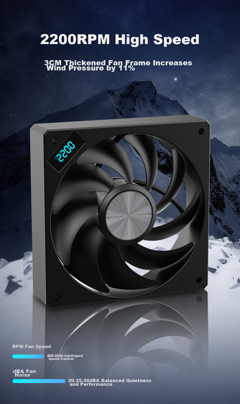 AOC T360NB Black, All-In CPU Liquid Cooler, Supports LGA1700/1851/PWM Temperature Control/Speed Display/2200 RPM Ultra-Quiet Fan without Light 5