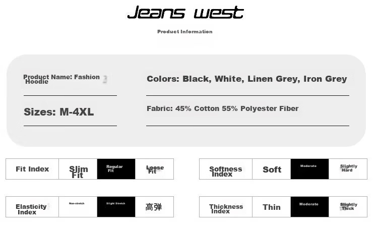 Jeanswest Sweatshirt, Men's Round Neck, Trendy Brand, 2026 Autumn Top, Fashionable Loose Pullover, Men's Jacket, Black, XL 4