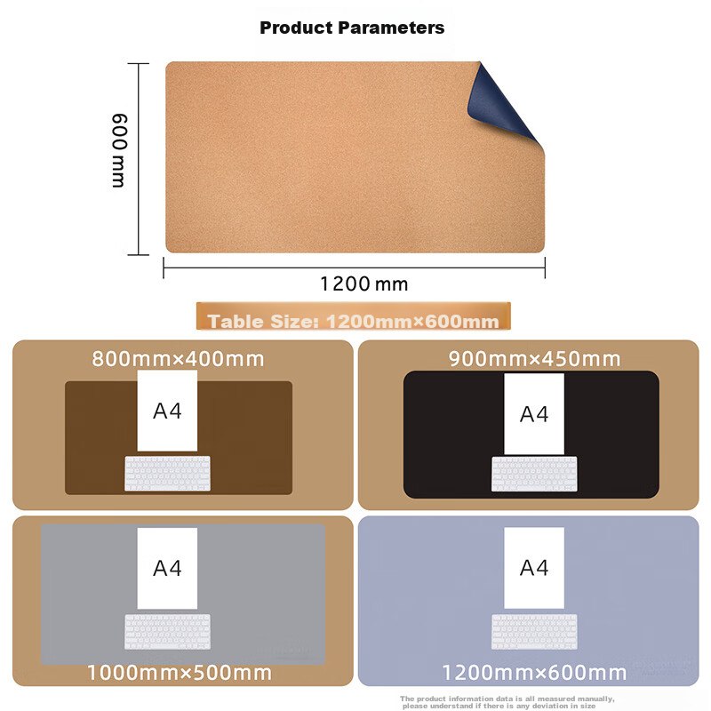 EXCO 1.2-Meter Cork Waterproof Leather Mouse Pad, Extra Large Computer Desk Mat, Leather Table Cover, Oversized Gaming Keyboard Pad, Charm Blue 9779 11