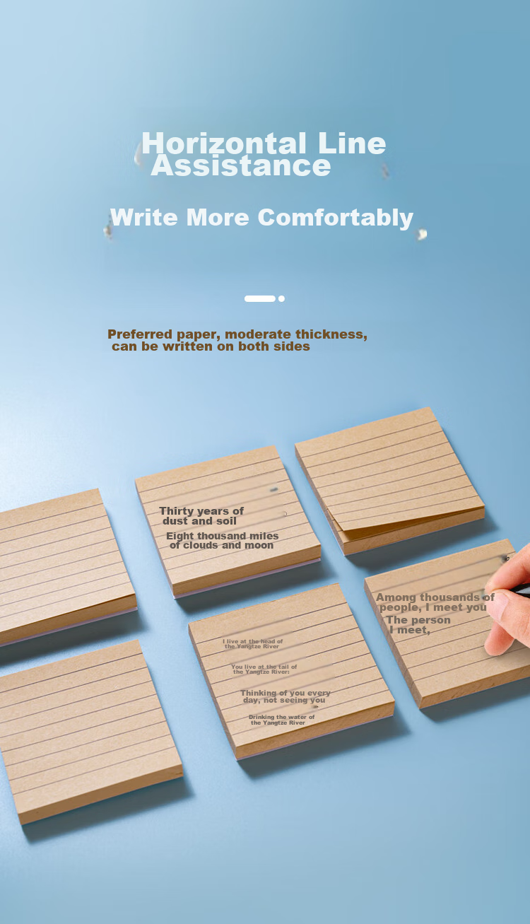 NVV Kraft Paper Sticky Notes, 400 Sheets in Total, Label Stickers, Adhesive Horizontal Lines, Memo Pad, Message Paper, Memo Pads, Office Supplies, Kraft Horizontal Striped Version, 5-Pack BL-11 5