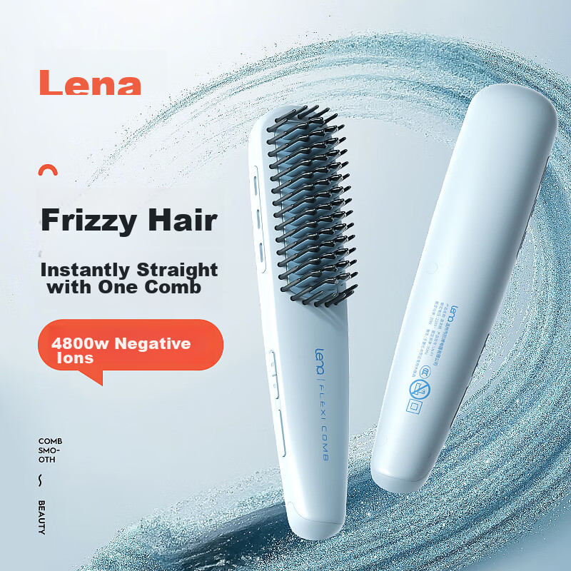 Lena Ionic Straightening Brush, Volumizing Brush with Inner Teeth, Mini Portable Bangs Curling Iron, Hair-Friendly Travel Straightener for Short Hair, Gift LN-F7