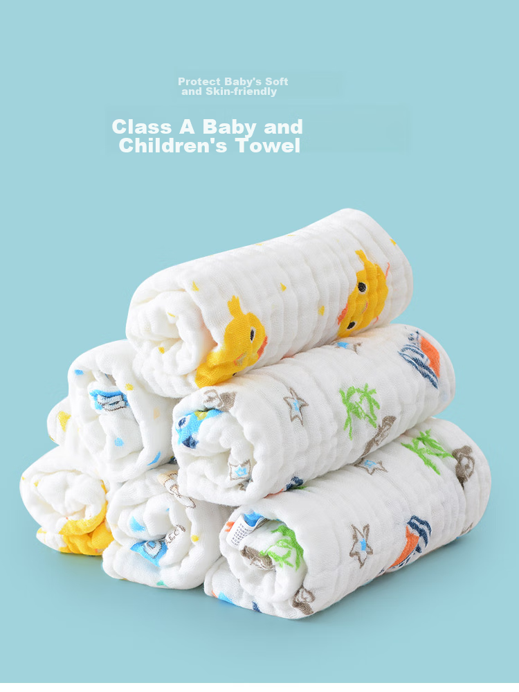 Grace Class A Pure Cotton Gauze Small Towel, Baby Six-Layer Bubble Gauze, Children's Towel for Wiping Water, Hands And Mouth, 6-Pack Sports 1