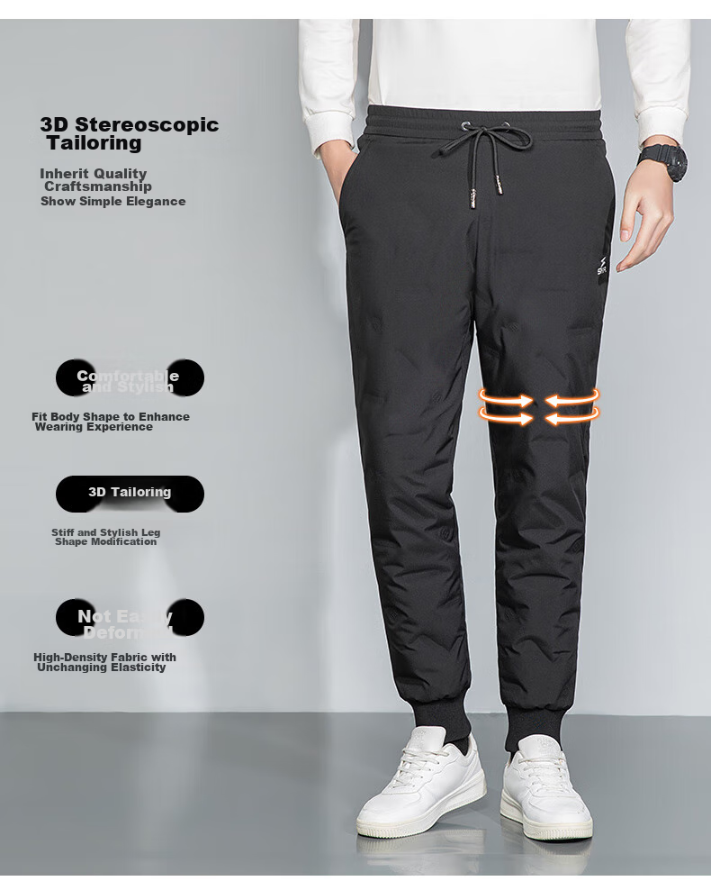 SNOWFLYING Men's Goose Down Pants, Thickened Winter Warm Patch, Straight-Leg Windproof Outdoor Casual Trousers, Size 175 5