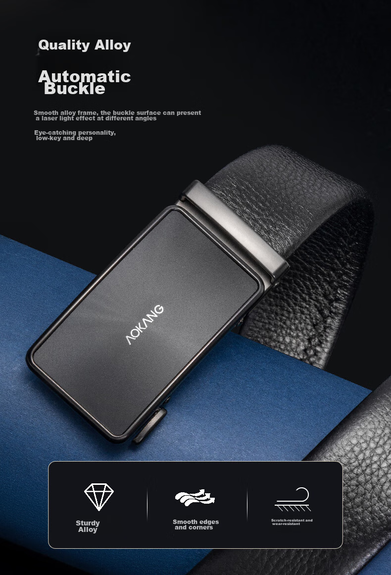 Aokang Men's Automatic Buckle Belt, Top-Grain Leather, Business Trouser Belt, Birthday Gift for Husband 5