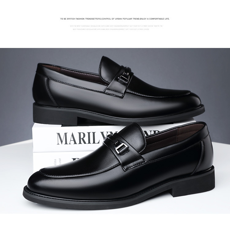 BEIOUTU Men's Slip-On Leather Shoes, Business Casual Fashion Loafers, Formal Shoes, 1956 Black, Size 43 9
