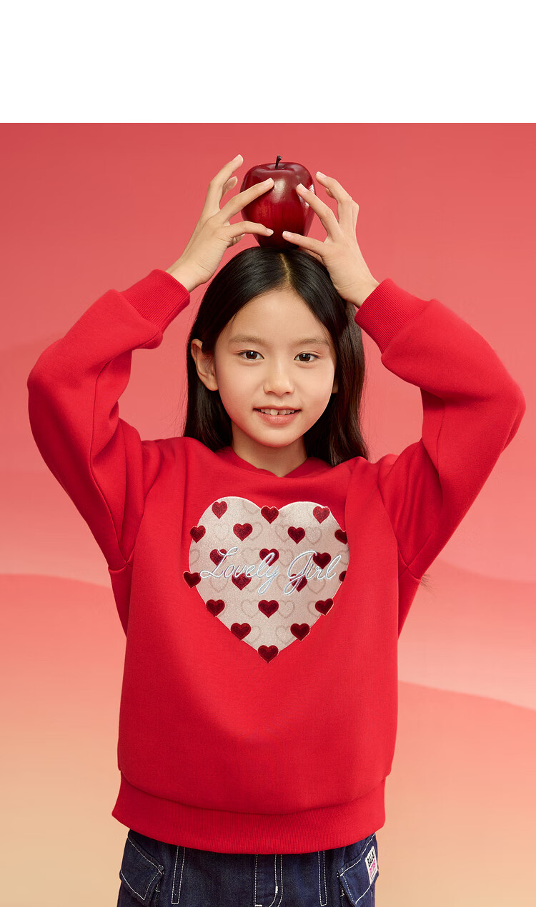BALABALA Children's Clothing, Girls' Long-Sleeve Sweatshirt, Spring Hoodie with Heart Pattern, New Year Red Top, 209125121001 5
