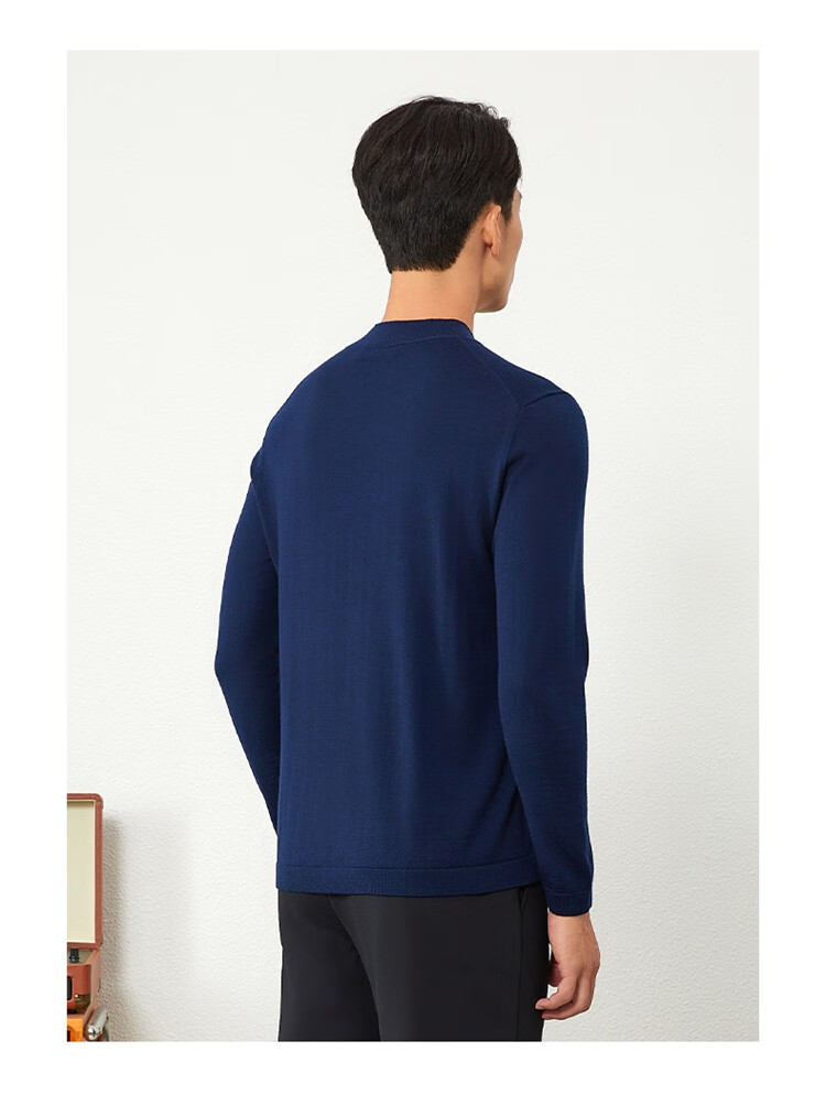 Goldlion Men's Wool Sweater, Spring And Autumn New Style, Simple Solid Color Knitted Inner Layer Top WLR0739-LK103, Navy Blue, M00 7