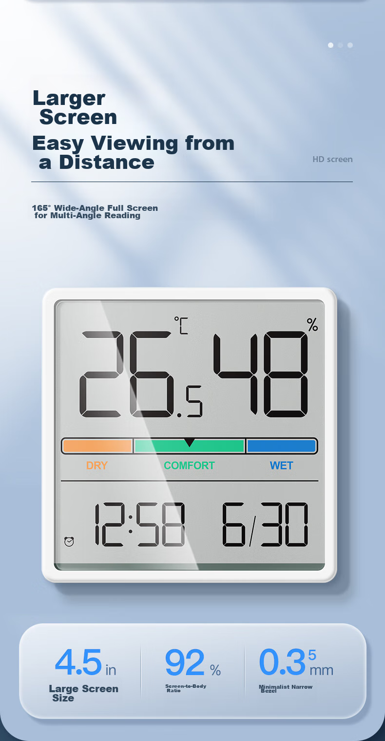 Mashi Color Screen Clock with Temperature And Humidity Meter, High Precision Indoor Thermometer for Home Use, Baby Room Magnetic Wall-Mounted Hygrometer, Black 3