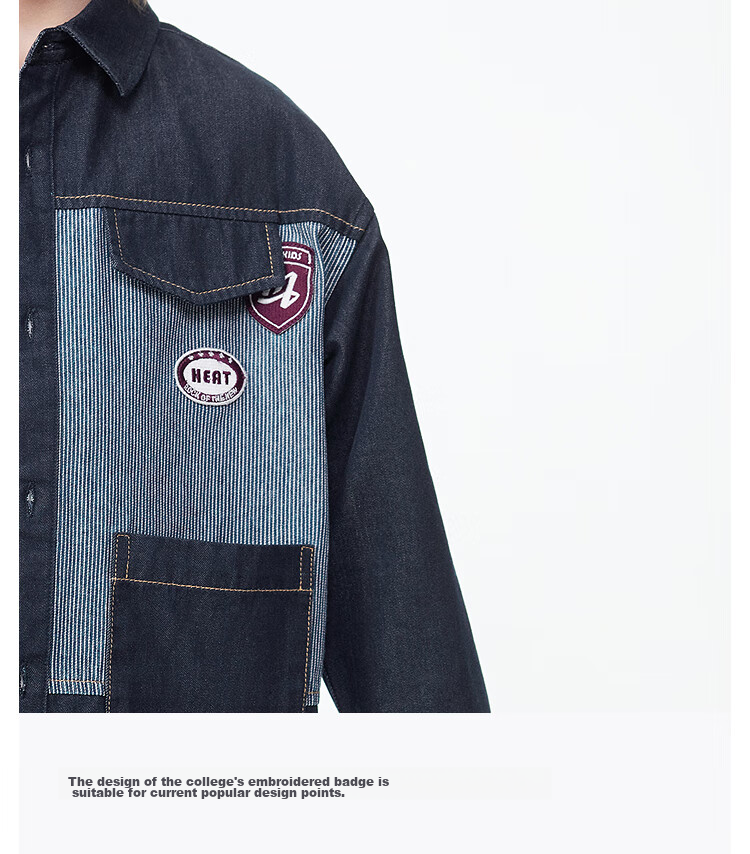 MQD Boys' Preppy Style Children's Jacket Denim Shirt, Original Denim Color, Size 130 4