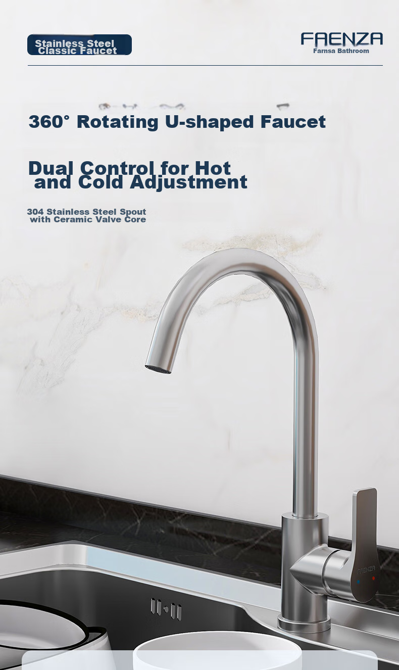 FAENZA Kitchen Faucet, Hot And Cold Sink, 304 Stainless Steel, Rotatable Sink Faucet, F5A9801SS 2