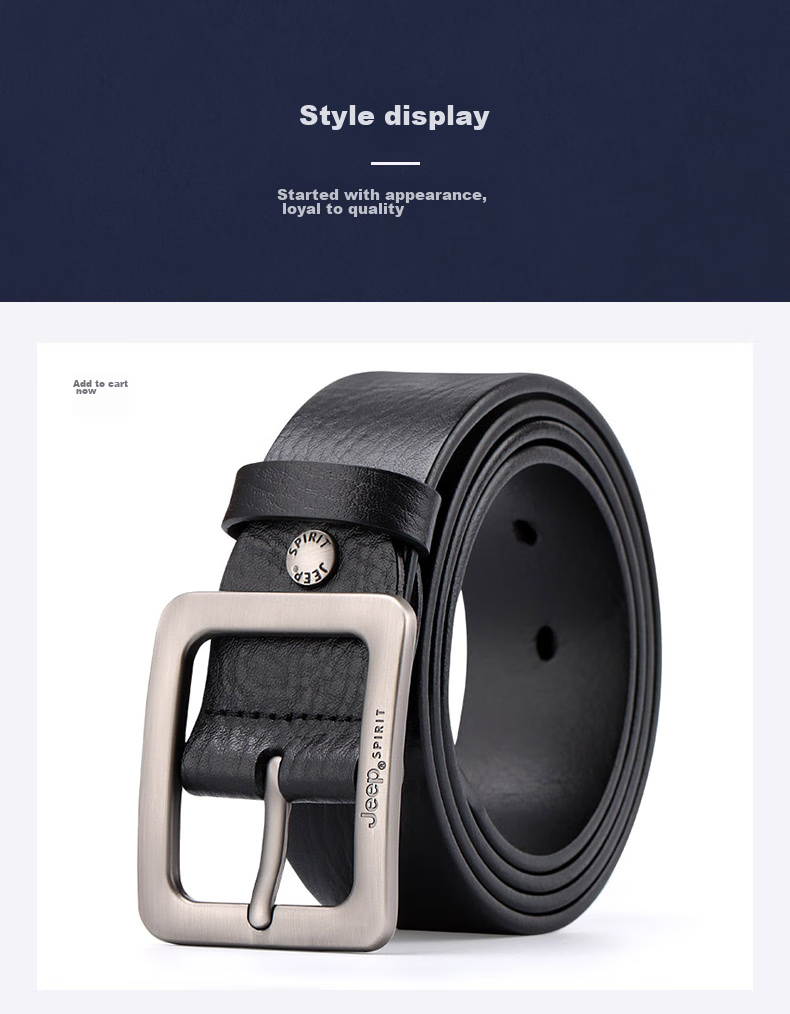 JEEP SPIRIT Men's Belt with Pin Buckle, Top-Grain Leather, Casual Business Trouser Belt, Birthday And Father's Day Gift for Young And Middle-Aged Me 14
