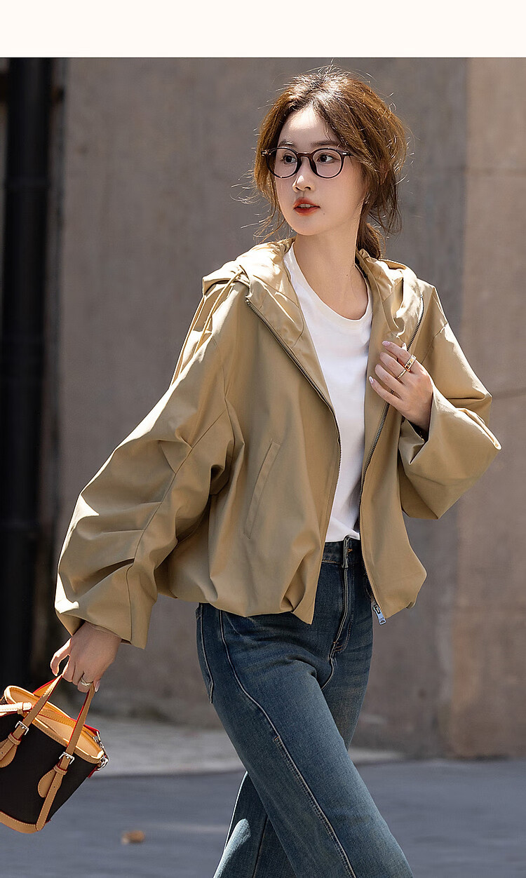 Dme [Dare to Act] Spring And Autumn High-Tech Triple-Protection Hooded Elegant Pleated Petite Short Women's Jacket 11